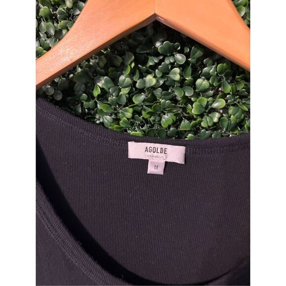 AGOLDE Black Short Sleeve Ribbed Bodysuit Black Sz Medium - Picture 2 of 4